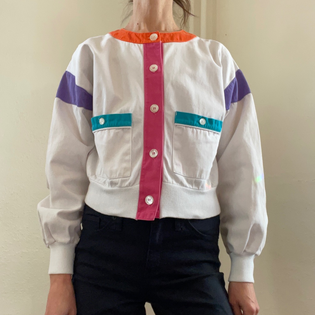 Vintage Cropped White Denim Button Down Shirt